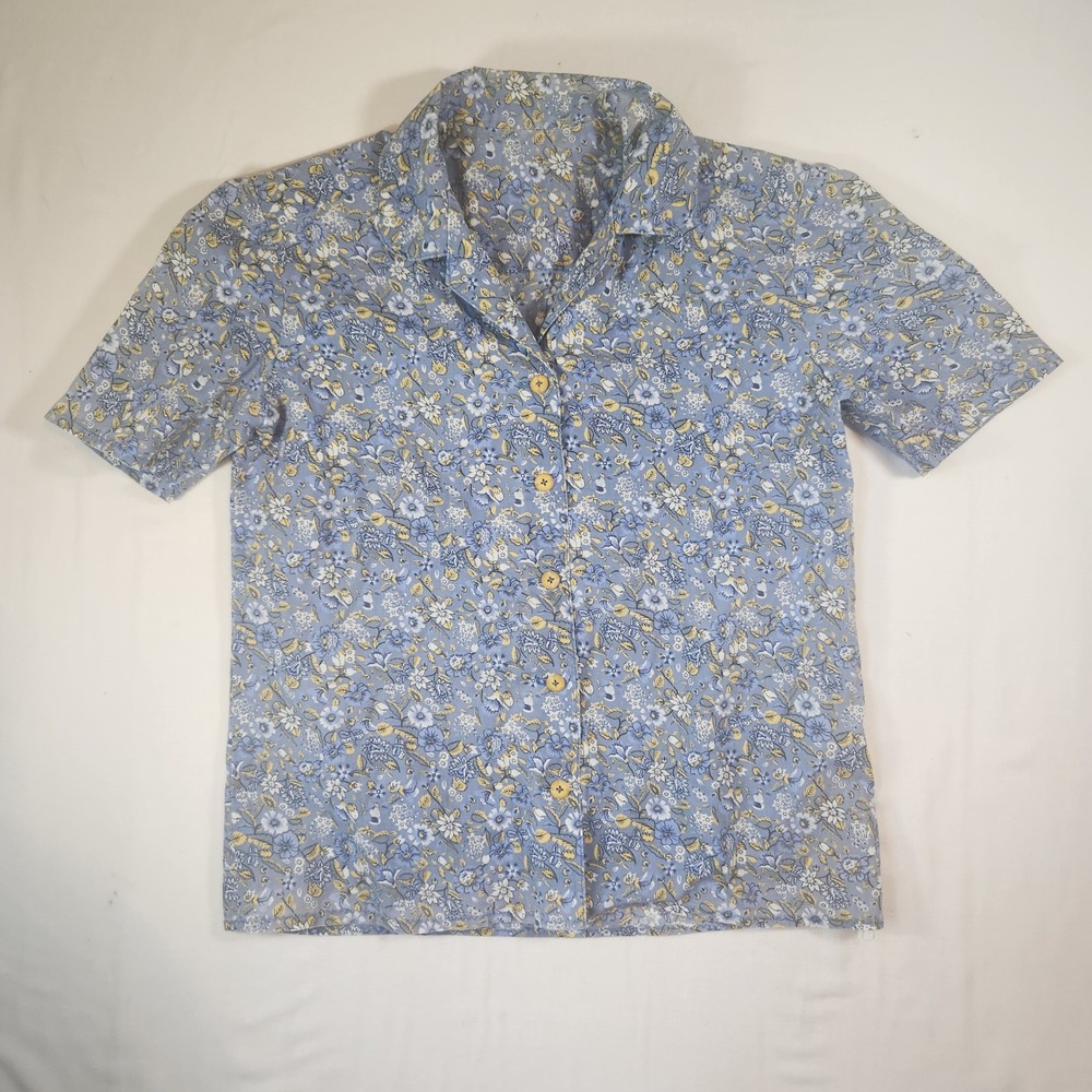 Vintage 50s Handmade Floral Button Down Shirt Short Sleeve Cottagecore